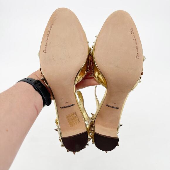 Dolce & Gabbana Metallic Gold Vally Flower Spike Studded Block Heel IT 39.5 - Picture 10 of 12